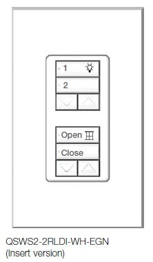 Lutron QSWS2-2RLDI-WH seeTouch QS Wallstation Dual 2-Button Wallstation with Raise/Lower for Grafik Eye QS System, Insert Style in White Unengraved