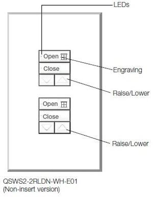 Lutron QSWS2-2RLDN-WH seeTouch QS Wallstation Dual 2-Button Wallstation with Raise/Lower for Grafik Eye QS System, Non Insert Style in White Unengraved
