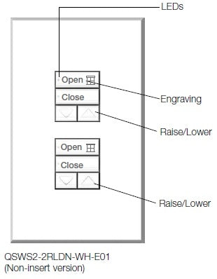 Lutron QSWS2-2RLDN-WH seeTouch QS Wallstation Dual 2-Button Wallstation with Raise/Lower for Grafik Eye QS System, Non Insert Style in White Unengraved