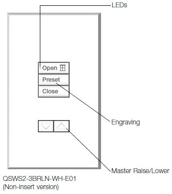 Lutron QSWS2-3BRLN-WH seeTouch QS Wallstation 3-Button Wallstation with Raise/Lower for Grafik Eye QS System, Non Insert Style in White Unengraved