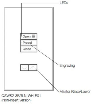 Lutron QSWS2-3BRLN-WH seeTouch QS Wallstation 3-Button Wallstation with Raise/Lower for Grafik Eye QS System, Non Insert Style in White Unengraved