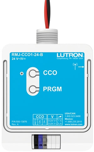 Lutron RMJ-CCO1-24-B PowPak contact closure output module, 434 MHz, Surface Mount/J-Box Knockout Mount