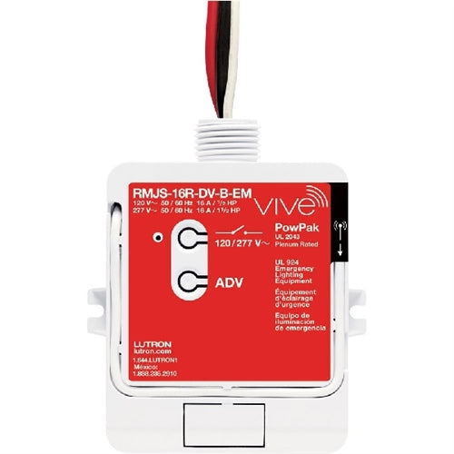 Lutron RMJS-16R-DV-B-EM PowPak Relay Module with Softswitch 16A 120-277V, 431.0-437.0 MHz, UL 924 Listed