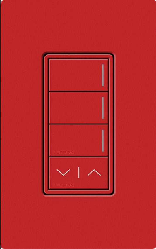 Lutron RRST-HN3RL-SR RadioRA 3 Sunnata RF Keypad, 3-Button with Raise/Lower Hybrid Keypad in Signal Red