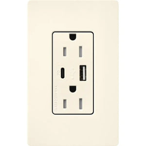 Lutron SCR-15-ACTR-BI Claro 15A Dual Type A and C USB Receptacle, Tamper Resistant in Biscuit