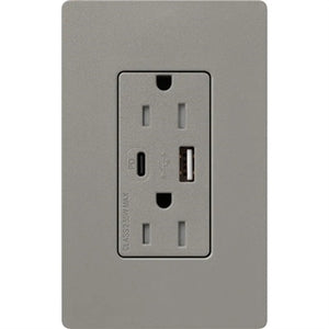Lutron SCR-15-ACTR-CS Claro 15A Dual Type A and C USB Receptacle, Tamper Resistant in Cobblestone