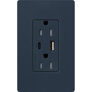 Lutron SCR-15-ACTR-DE Claro 15A Dual Type A and C USB Receptacle, Tamper Resistant in Deep Sea