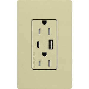 Lutron SCR-15-ACTR-SA Claro 15A Dual Type A and C USB Receptacle, Tamper Resistant in Sage