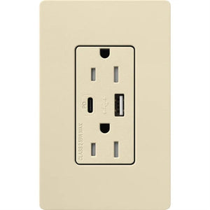Lutron SCR-15-ACTR-SD Claro 15A Dual Type A and C USB Receptacle, Tamper Resistant in Sand