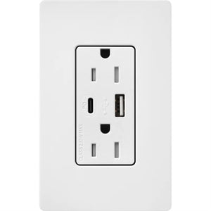 Lutron SCR-15-ACTR-SW Claro 15A Dual Type A and C USB Receptacle, Tamper Resistant in Snow