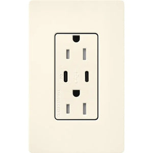 Lutron SCR-15-CCTR-BI Claro Satin 15A Dual Type USB Type C and C USB Receptacle, Tamper Resistant in Biscuit