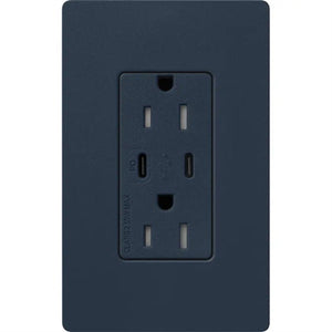 Lutron SCR-15-CCTR-DE Claro Satin 15A Dual Type USB Type C and C USB Receptacle, Tamper Resistant in Deep Sea