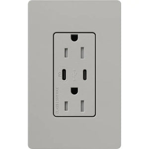 Lutron SCR-15-CCTR-PB Claro Satin 15A Dual Type USB Type C and C USB Receptacle, Tamper Resistant in Pebble