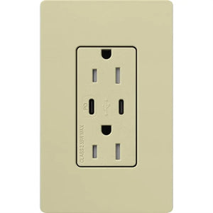 Lutron SCR-15-CCTR-SA Claro Satin 15A Dual Type USB Type C and C USB Receptacle, Tamper Resistant in Sage