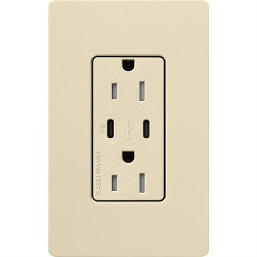 Lutron SCR-15-CCTR-SD Claro Satin 15A Dual Type USB Type C and C USB Receptacle, Tamper Resistant in Sand