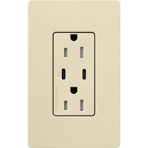 Lutron SCR-15-CCTR-SD Claro Satin 15A Dual Type USB Type C and C USB Receptacle, Tamper Resistant in Sand