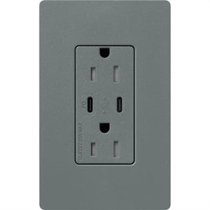 Lutron SCR-15-CCTR-SL Claro Satin 15A Dual Type USB Type C and C USB Receptacle, Tamper Resistant in Slate