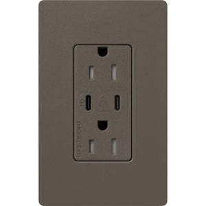 Lutron SCR-15-CCTR-TF Claro Satin 15A Dual Type USB Type C and C USB Receptacle, Tamper Resistant in Truffle