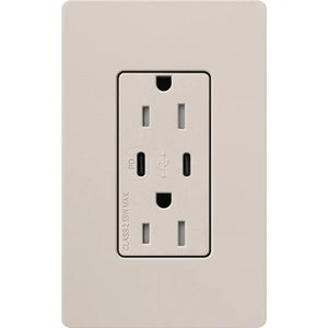 Lutron SCR-15-CCTR-TP Claro Satin 15A Dual Type USB Type C and C USB Receptacle, Tamper Resistant in Taupe