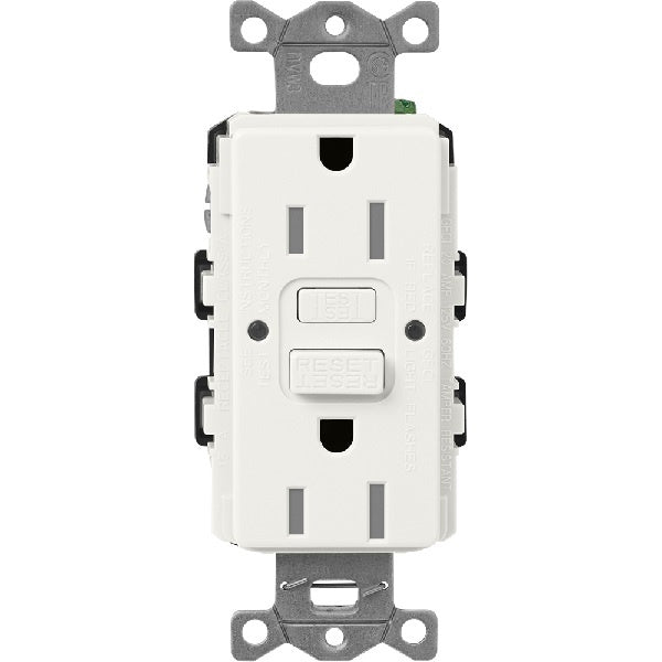 Lutron SCR-15-GFST-GL  Claro Satin Self-Testing Tamper Resistant 15A GFCI Receptacle in Glacier White