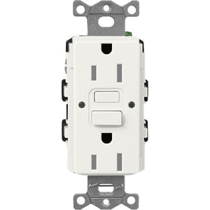 Lutron SCR-15-GFST-GL  Claro Satin Self-Testing Tamper Resistant 15A GFCI Receptacle in Glacier White