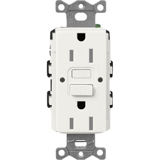 Lutron SCR-15-GFST-GL  Claro Satin Self-Testing Tamper Resistant 15A GFCI Receptacle in Glacier White