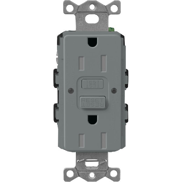 Lutron SCR-15-GFST-SL  Claro Satin Self-Testing Tamper Resistant 15A GFCI Receptacle in Slate