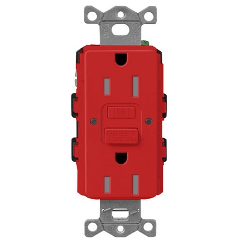 Lutron SCR-15-GFST-SR  Claro Satin Self-Testing Tamper Resistant 15A GFCI Receptacle in Signal Red