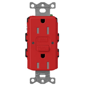 Lutron SCR-15-GFST-SR  Claro Satin Self-Testing Tamper Resistant 15A GFCI Receptacle in Signal Red