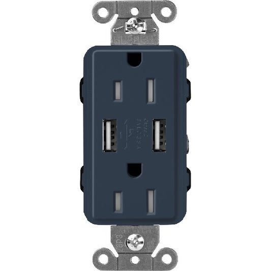 Lutron SCR-15-UBTR-DEClaro 15A Dual USB Receptacle, Tamper Resistant in Deep Sea