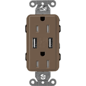 Lutron SCR-15-UBTR-EP Claro 15A Dual USB Receptacle, Tamper Resistant in Espresso