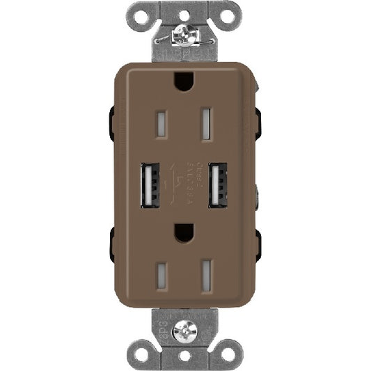 Lutron SCR-15-UBTR-EP Claro 15A Dual USB Receptacle, Tamper Resistant in Espresso