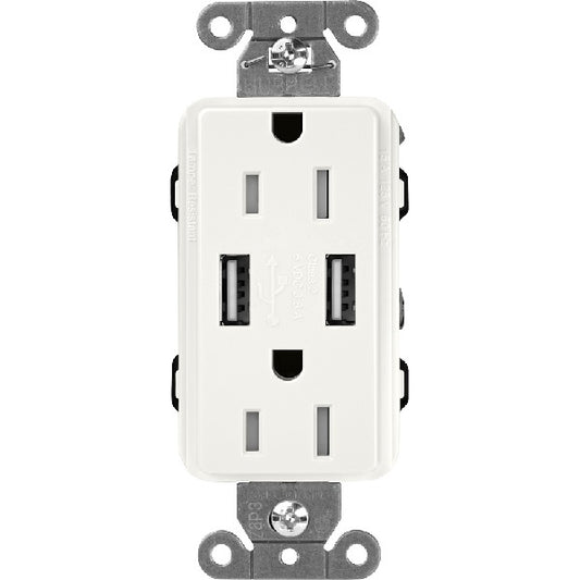 Lutron SCR-15-UBTR-GLClaro 15A Dual USB Receptacle, Tamper Resistant in Glacier White