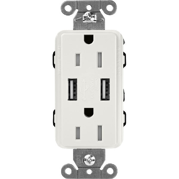 Lutron SCR-15-UBTR-LGClaro 15A Dual USB Receptacle, Tamper Resistant in Lunar Gray