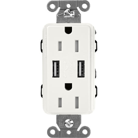 Lutron SCR-15-UBTR-RWClaro 15A Dual USB Receptacle, Tamper Resistant in Architectural White