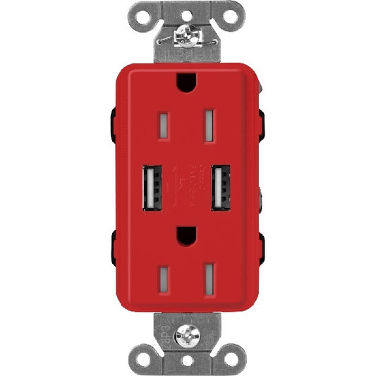 Lutron SCR-15-UBTR-SRClaro 15A Dual USB Receptacle, Tamper Resistant in Signal Red
