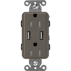 Lutron SCR-15-UBTR-TFClaro 15A Dual USB Receptacle, Tamper Resistant in Truffle