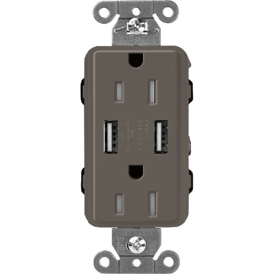 Lutron SCR-15-UBTR-TFClaro 15A Dual USB Receptacle, Tamper Resistant in Truffle