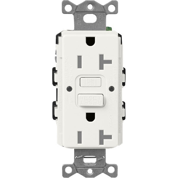 Lutron SCR-20-GFST-GL  Claro Satin Self-Testing Tamper Resistant 20A GFCI Receptacle in Glacier White