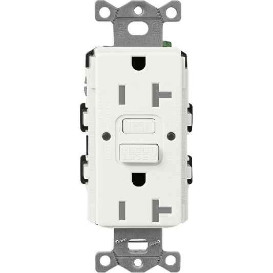 Lutron SCR-20-GFST-GL  Claro Satin Self-Testing Tamper Resistant 20A GFCI Receptacle in Glacier White