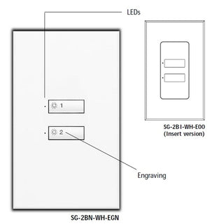 Lutron SG-2BN-BL-EGN SeeTouch 2-Button Wallstation For Grafik Eye 3000 System, Non Insert Style in Black with Engraving
