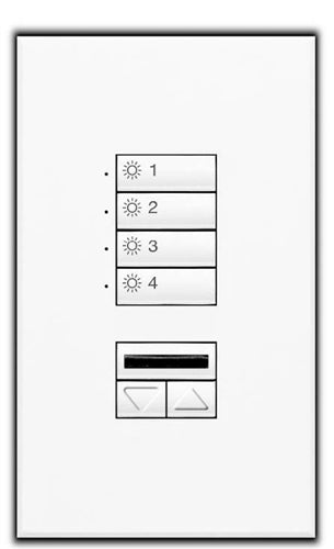 Lutron SG-4SIRI-BL-EGN SeeTouch 4-Scene Wallstation with Off, Raise/Lower and IR Receiver For Grafik Eye 3000 System, Insert Style in Black with Engraving
