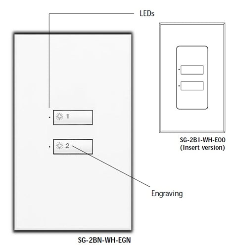 Lutron SR-2BI-IV-EGN SeeTouch 2-Button Replacement Kit For SG-2BI, Insert Style in Ivory with Engraving