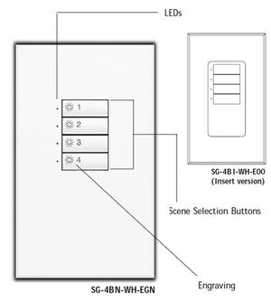 Lutron SR-4BN-SN-EGN SeeTouch 4-Button Replacement Kit For SG-4BN, Non Insert Style in Satin Nickel with Engraving