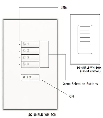 Lutron SR-4NRLN-IV-EGN SeeTouch 4-Button Replacement Kit For SG-4NRLN, Non Insert Style in Ivory with Engraving