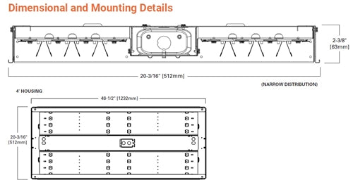 Metalux HBLED-LD5-24SE-W-UNV-L840-CD2-U 20" x 48" LED High Bay Efficiency Luminaire, 24000 Lumens, Wide Distribution, 120-277V, 4000K, 0-10V Dimming