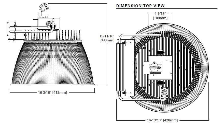 Metalux RHB-24-UNV-L850-CD-U 194W LED Round High Bay, 24000 Lumens, 120-277V, 5000K, 0-10V Dimming Driver