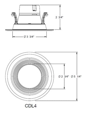 Prescolite CDL4-7L30KA WH 4" Recessed LED Downlight, 705 Lumens, 90 CRI, 3000K, ELV Dimming, 120V, White Trim