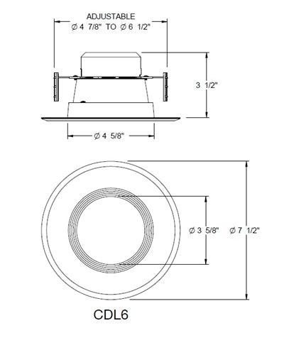 Prescolite CDL6-8L30KA WH 6" Recessed LED Downlight, 763 Lumens, 90 CRI, 3000K, ELV Dimming, 120V, White Trim