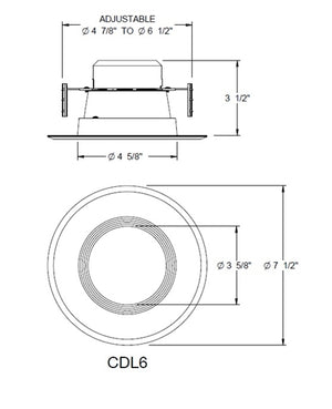 Prescolite CDL6-8L30KA WH 6" Recessed LED Downlight, 763 Lumens, 90 CRI, 3000K, ELV Dimming, 120V, White Trim